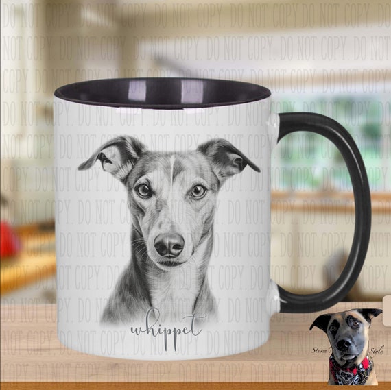 Personalised Sketch Whippet Dog Mug and Coaster UK