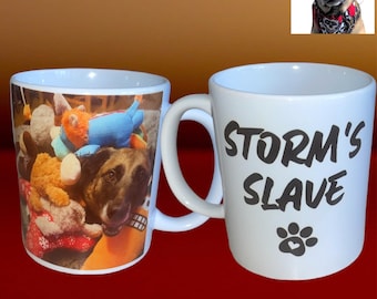 Hund/Katze Sklavin personalisiert Foto und Text Tasse und Untersetzer