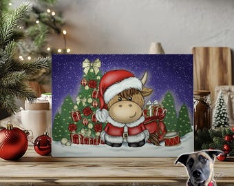 Highland Cow Chef Christmas Glass Chopping Board - 2 sizes
