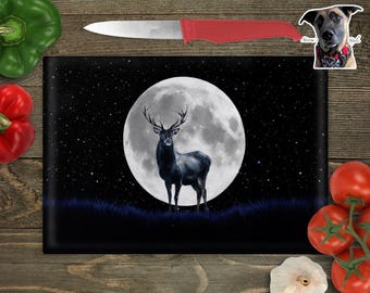 Personalised Melanistic Stag Glass Cutting Boards