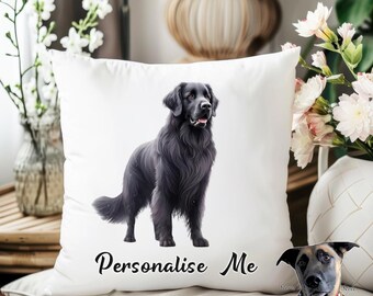 Flat Coat Retriever Cushion - Personalised with name/phrase - 18 designs
