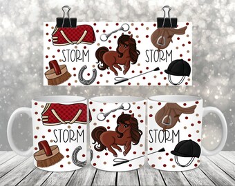Taza y posavasos personalizados con forma de caballo