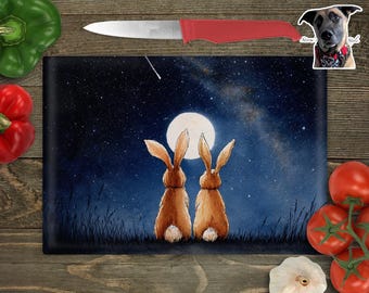 Personalised Moonlight Bunnies Glass Cutting Boards