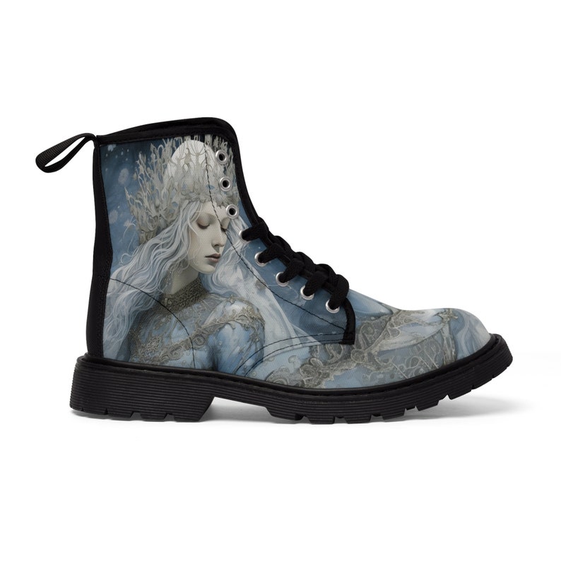 Women's Canvas Boots, winter queen, Girls art boots, platvorm boots, combat boots, vintage boots women, Gift For Artist Art Lover,