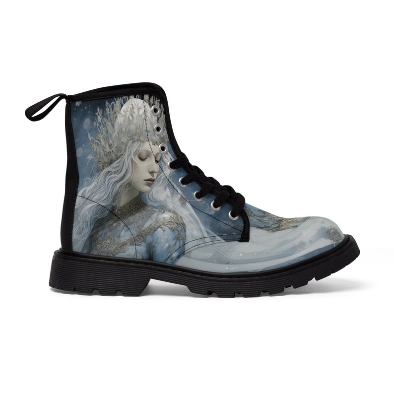 Women's Canvas Boots, winter queen, Girls art boots, platvorm boots, combat boots, vintage boots women, Gift For Artist Art Lover,