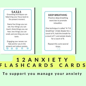 Fichas de estrategias de afrontamiento de la ansiedad/Tarjetas de habilidades de afrontamiento para la ansiedad/Apoyo en la sala de terapia para la ansiedad/Alivio de la ansiedad/Herramientas de afrontamiento para la ansiedad