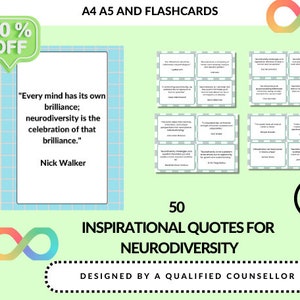 Neurodivergent Inspirational quotes, Neurodiversity flashcards, Positivity cards for Neurodiversity