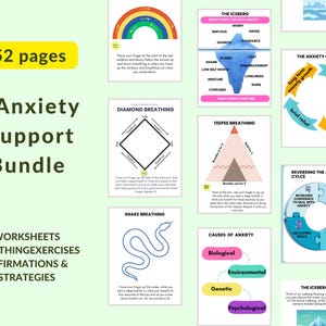 Anxiety Workbook for Therapists | Breathing Exercises & Coping Strategies | Printable Mental Health Worksheets for Counselors