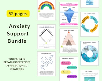 Cuaderno de trabajo sobre la ansiedad para terapeutas, hojas de trabajo de TCC, cuaderno de trabajo sobre salud mental, herramientas terapéuticas, habilidades de afrontamiento, atención plena, descarga digital.