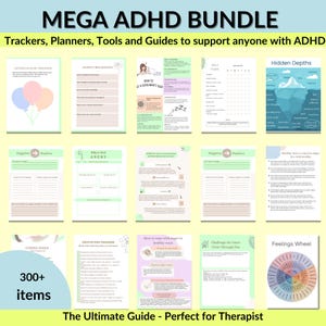 Mega ADHD Therapy Bundle for Therapists | Neurodivergent Mental Health Worksheets | Executive Function & Anxiety Tools  - 300+ pages