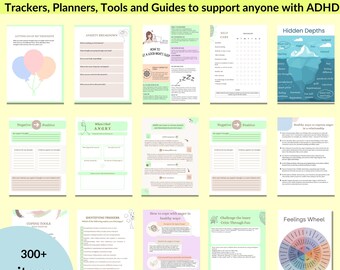 300+ Therapy Activities ADHD Worksheets Bundle PDF, Executive Function Printables, Mental Health Resources, Editable Canva Templates