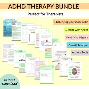 ADHD Therapy Bundle for Counselors | 29-Page ADHD PDF Toolkit | Neurodivergent Mental Health Worksheets | Executive Function & Anxiety Tools