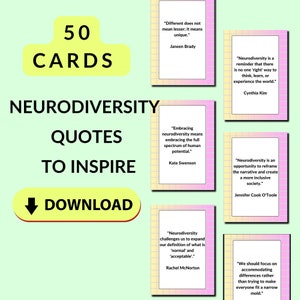Citazioni ispiratrici sulla neurodiversità/Flashcard sulla positività della neurodiversità/Citazioni sulla neurodivergenza per la resilienza/ADHD/Autismo/Rosa e giallo