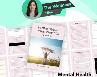 Cuaderno de trabajo digital sobre salud mental, cuaderno de trabajo para la transformación de la salud mental, guía imprimible sobre salud mental, terapia para la transformación de la salud mental.