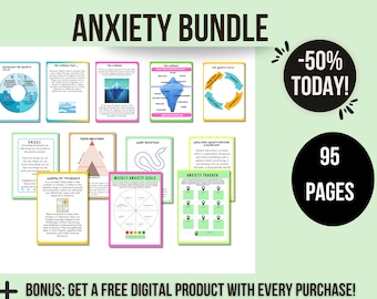 Anxiety Bundle, Therapy Worksheets, Coping Skills (Digital Download)