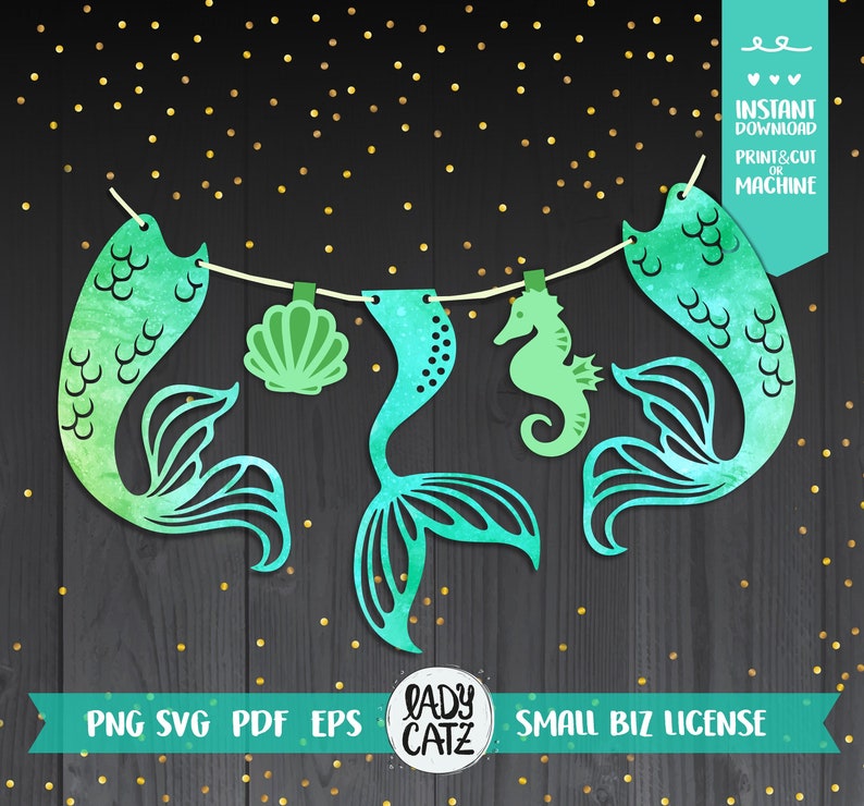 Download Mermaid banner siren garland svg cut file party decoration ...