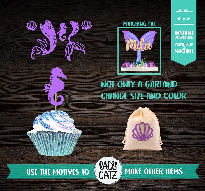 Download Mermaid banner siren garland svg cut file party decoration ...
