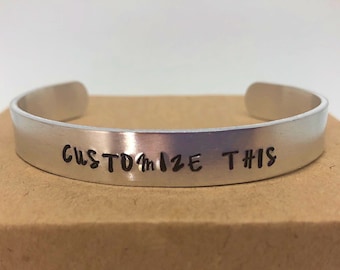 Customizable Hand Stamped Cuffed Bracelet, personalized jewelry