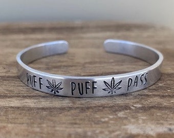 Puff Puff Pass bracelet, 420 jewelry, pot leaf, cannabis jewelry handmade
