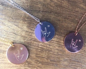 ASL I Love  You/ I Really Love You Hand Sign Necklace,  Deaf Jewelry, Sign Language Interpreter Gift, American Sign Language Gift
