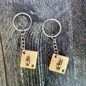 Sign Language Alphabet Keychain (American), ASL Scrabble Tile Keychain, Bag Charm, Initial Keychain, Interpreter Gift image 2