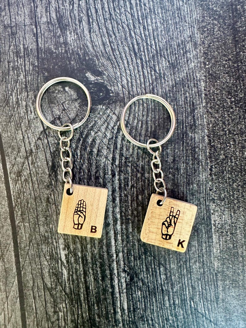 Sign Language Alphabet Keychain (American), ASL Scrabble Tile Keychain, Bag Charm, Initial Keychain, Interpreter Gift image 2