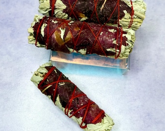 White Sage& Rose Smudge Bundle | Sage Stick | Herb Bundle | Ritual, Ceremony, Meditation, Altar, Smudging | Floral Sage Smudge