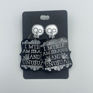 Beetlejuice Strange Earrings | Acrylic Dangle Earrings | Simple Drop Earrings | Spooky Halloween Earrings