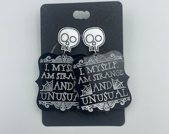 Beetlejuice Strange Earrings | Acrylic Dangle Earrings | Simple Drop Earrings | Spooky Halloween Earrings