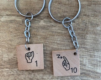 Sign Language Alphabet Keychain (American), ASL Scrabble Tile Keychain, Bag Charm, Initial Keychain, Interpreter Gift