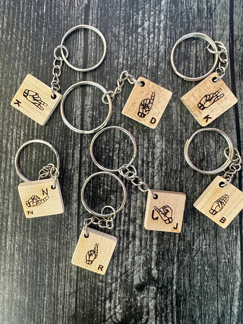Sign Language Alphabet Keychain (American), ASL Scrabble Tile Keychain, Bag Charm, Initial Keychain, Interpreter Gift image 1