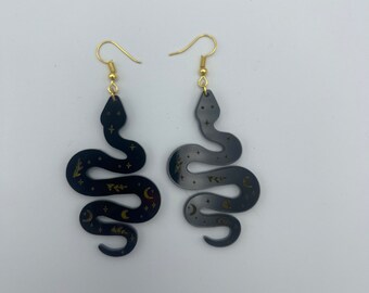 Moon and Star Snake Earrings | Acrylic Dangle Earrings | Simple Drop Earrings | Spooky Halloween Earrings