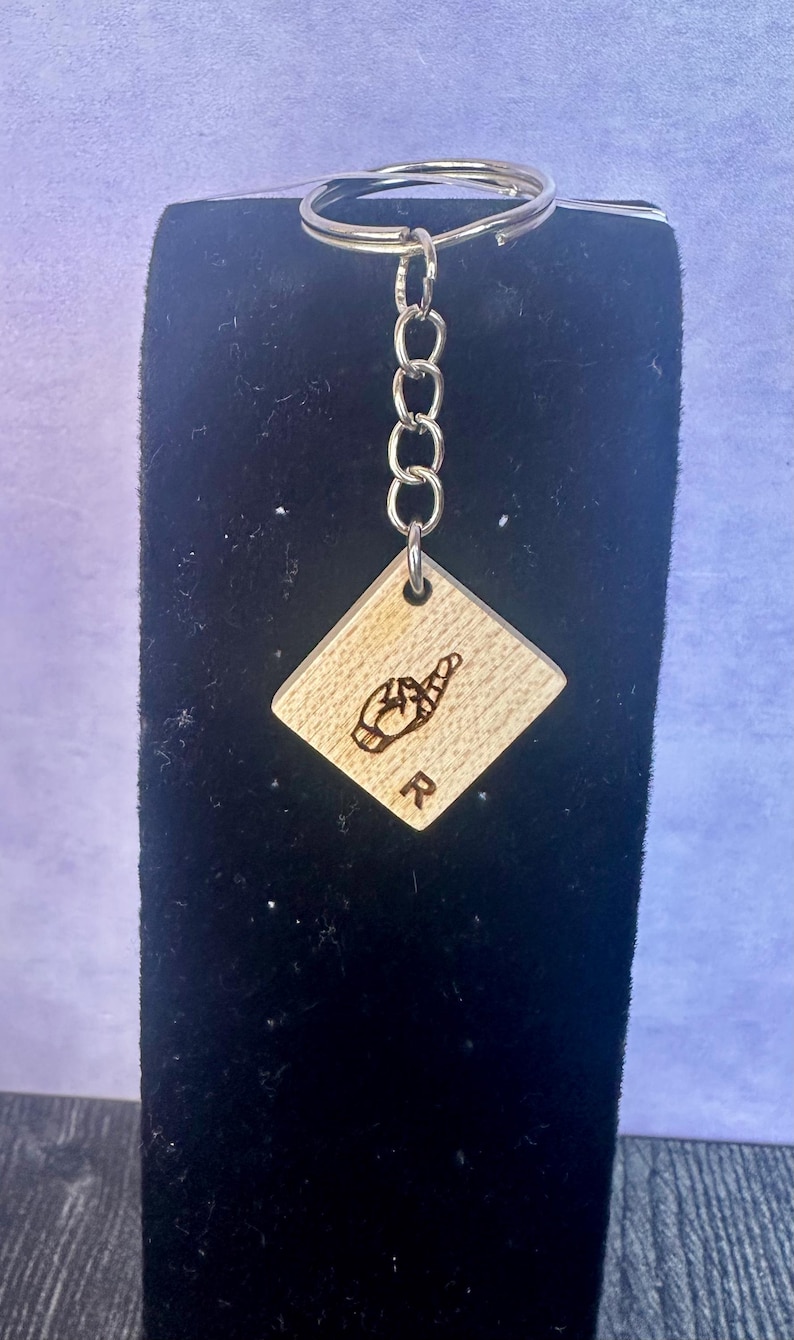 Sign Language Alphabet Keychain (American), ASL Scrabble Tile Keychain, Bag Charm, Initial Keychain, Interpreter Gift image 4
