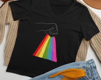 Pride ASL Unisex V Neck Shirt | Alphabet Mafia V Neck Shirt | | Sign Language Pride & Ally V Neck Shirt | Dark Colors