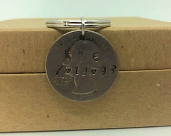 25-jarig jubileum aangepaste sleutelhanger, kwart sleutelhanger, minimalistisch paar cadeau, 25-jarig jubileum, zilveren jubileum, cadeau voor haar voor hem