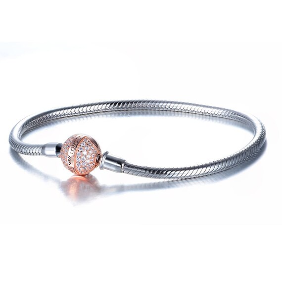 Charm Bracelet for Women Sterling Silver Cubic Zirconia and Rose