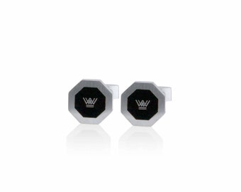 Cufflinks for Men Stainless Steel Black Enamel for Cuff KIGU Crown- Christmas Wedding Birthday