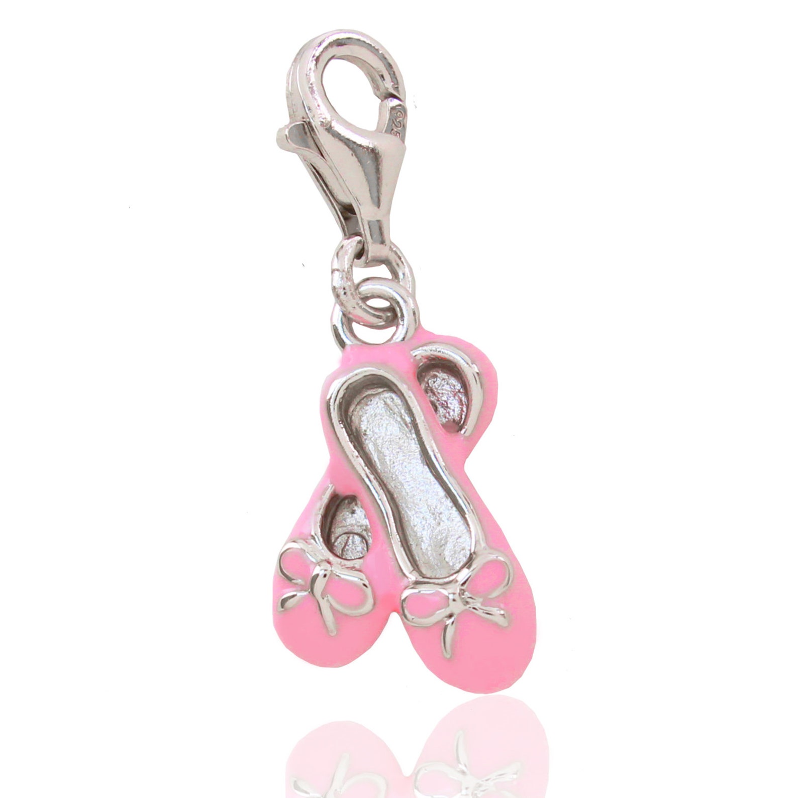 charm for bracelet necklace pendant or key ring in sterling silver pink ballet shoes, gift for women and girls, free box