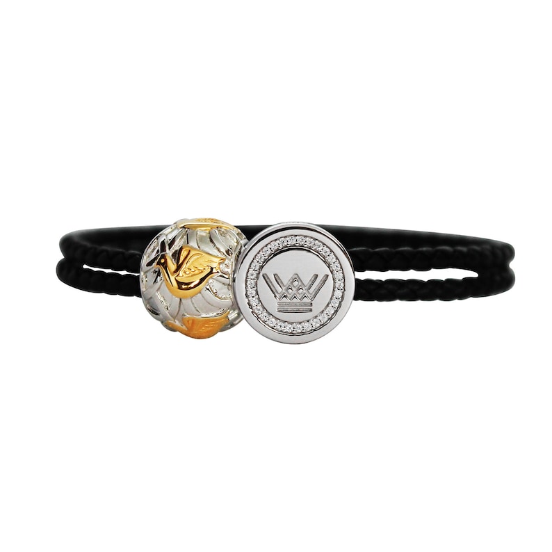 Silver Leather Charm Bracelet for Women Silver Clasp DOVE Fastener Bead Sterling Silver Leather Colour Black Jewelry Gift Christmas Gold