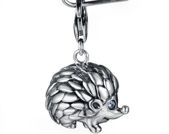 Hedgehog Charm for Bracelet Necklace Pendant Key Chain Sterling Silver 925- Gift for Women and Girls Spring Gift