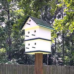 Purple Martin Birdhouse / 10-Hole Version / Handmade in Texas / Fast Shipping / Red or Green Trim