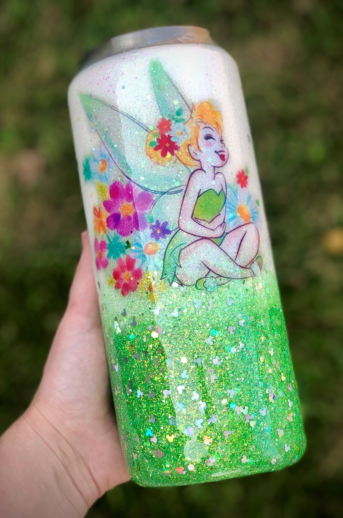 Tinkerbell Flower Laughter Disney Glitter Tumbler Etsy