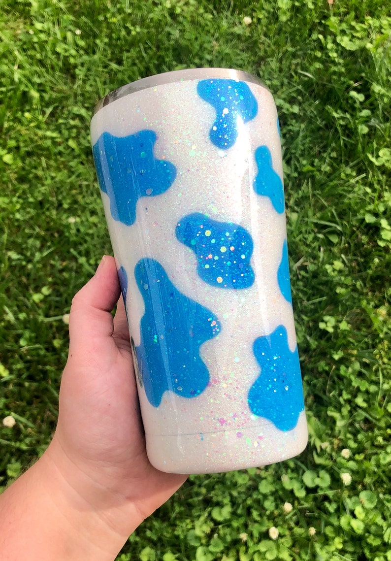 Custom Animal Print Glitter Tumbler Cowhide Glitter Tumbler