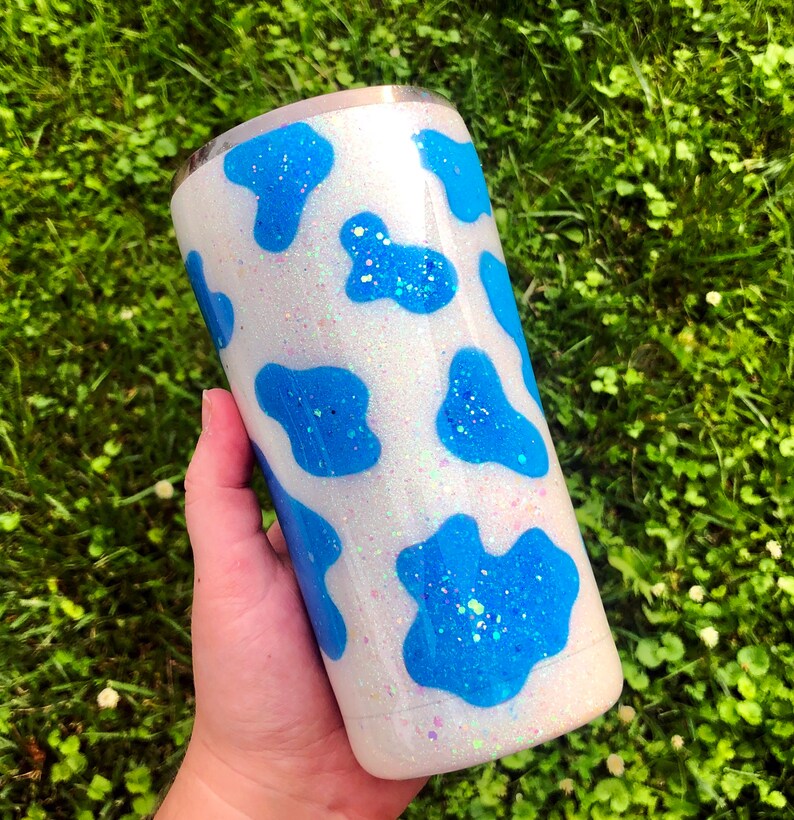 Custom Animal Print Glitter Tumbler Cowhide Glitter Tumbler