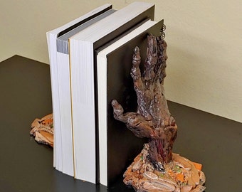 Zombie Hands Bookends, Creepy Gothic Horror Shelf Decor, Halloween Undead Gift for Horror Fans