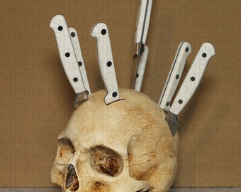 Skull head knife holder for kitchen storage
