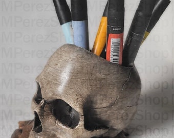 3D Printed Skull Pen and Pencil Holder: Desk Organizer