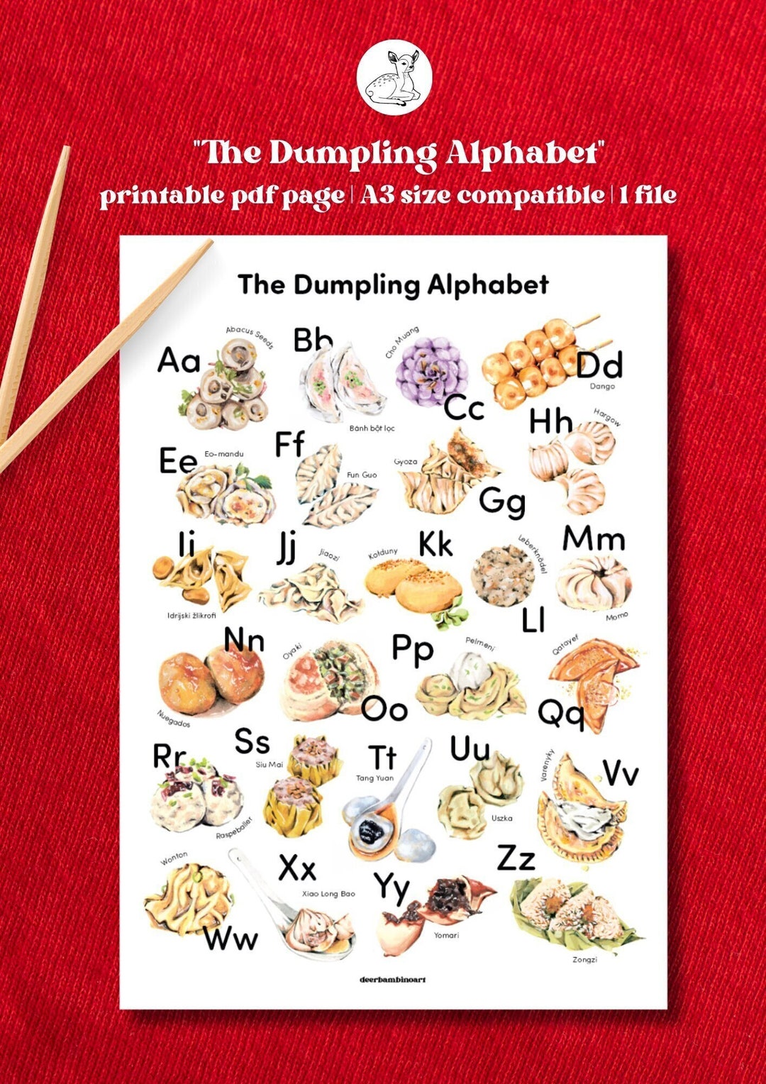 The Dumpling Alphabet Chart Digital & Printable - Etsy Finland