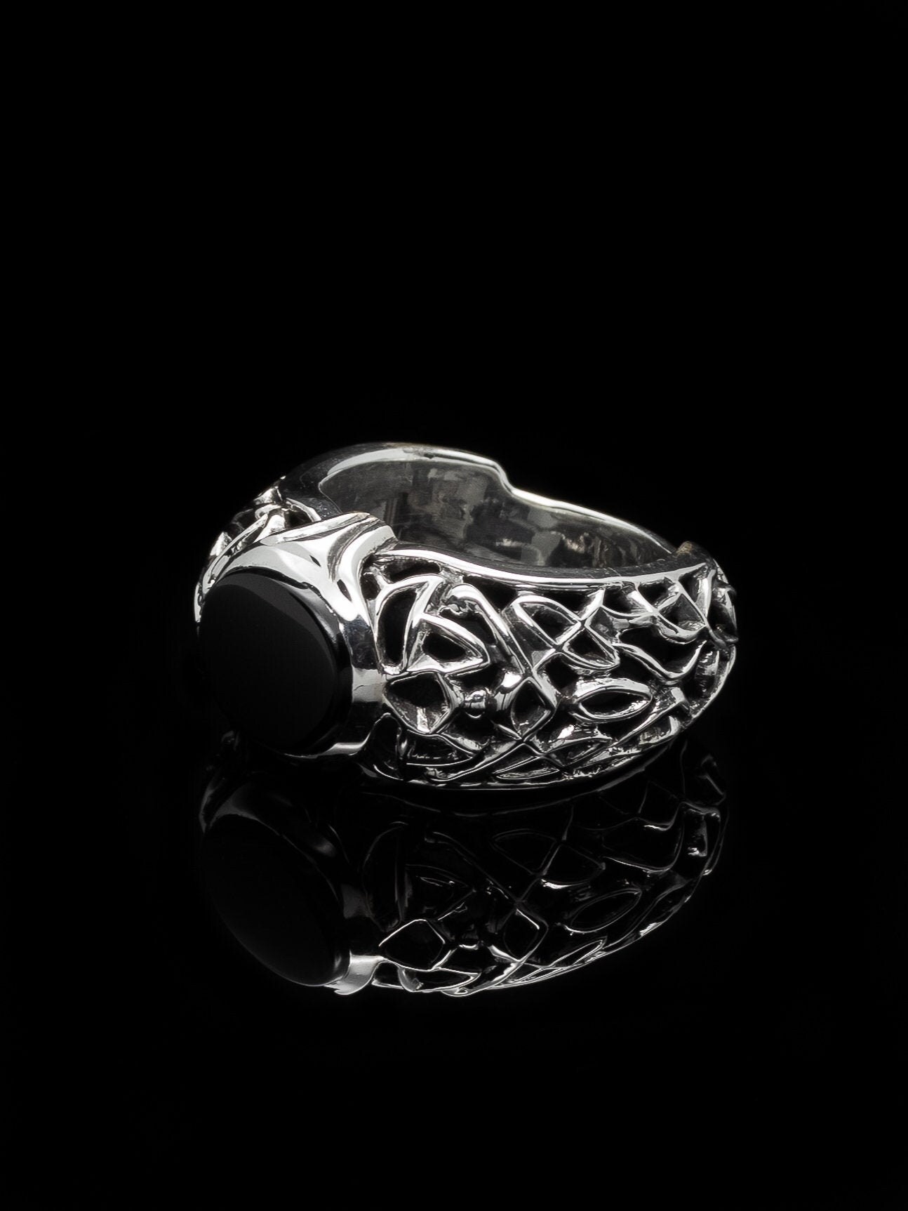 Mens Silver Onyx Ring Handmade Big Silver Ring Thick Ring | Etsy