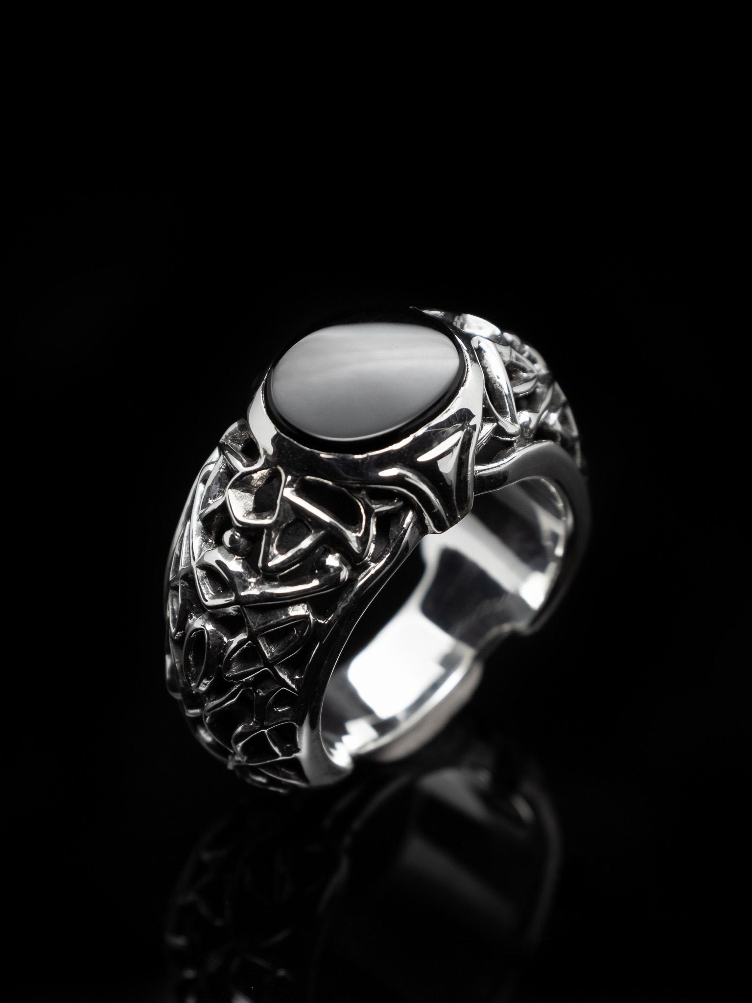 Mens Silver Onyx Ring Handmade Big Silver Ring Thick Ring Etsy